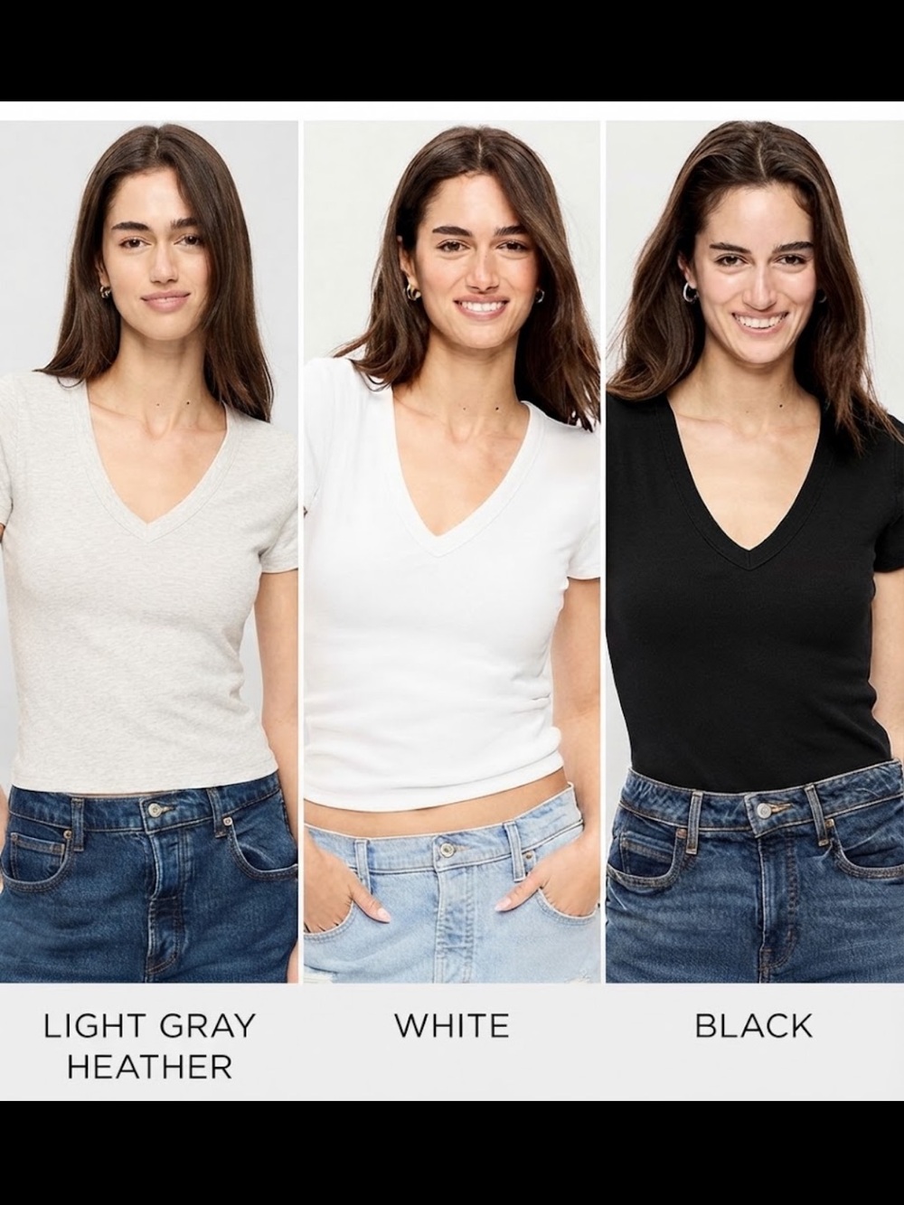 Old Navy V-Neck Tee Trio - Light Gray Heather, White, Black
